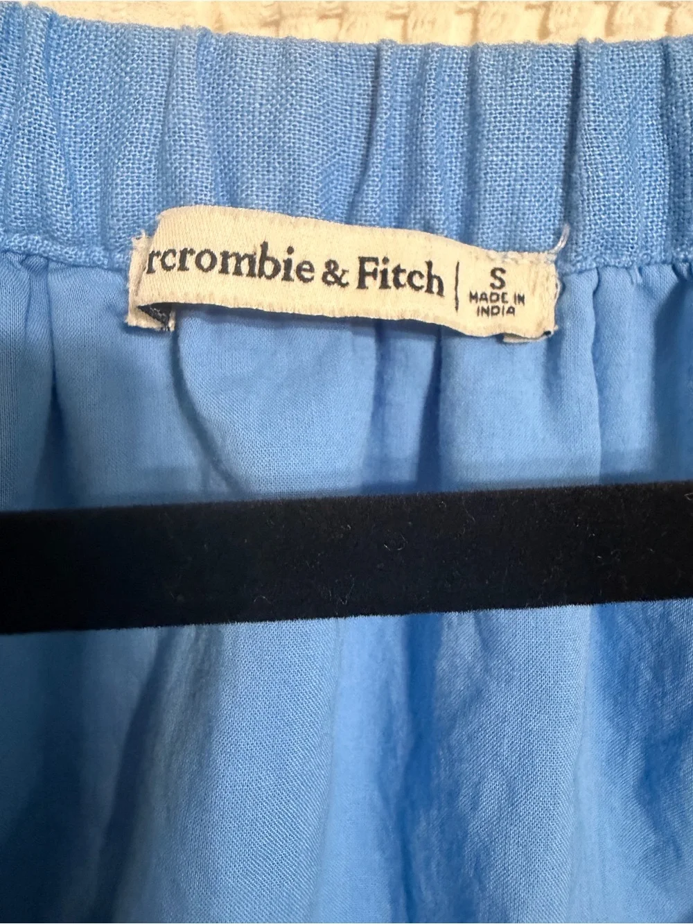Abercrombie & Fitch Blue Puff-Sleeve Plunge V-Neck Linen Blend Peplum Top S